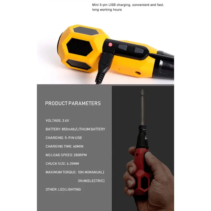 

LED Electric Screwdriver Rechargeable Multi-Function Screwdriver Mini Electric Screwdriver 3.6v Lithium Battery Operated Cordles