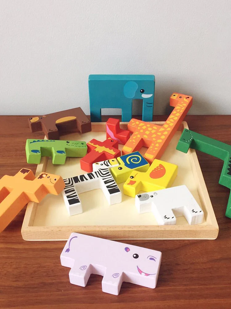 

Детские деревянные блоки Монтессори для балансировки животных, настольные игры, игрушки, обучающие штабелируемые высокие строительные бло...