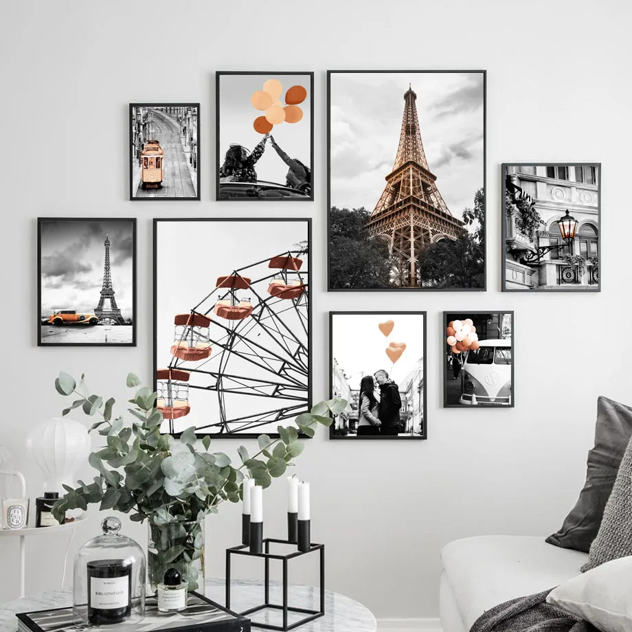 Настенная картина черного и белого цвета с изображением Парижской башни колеса