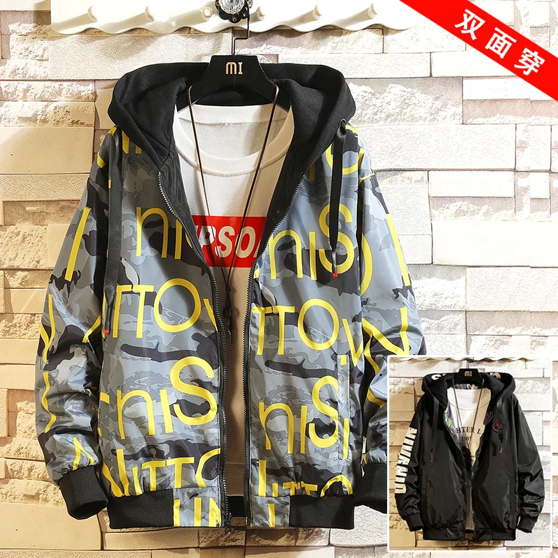 

Spring Autumn new Men Women wear two sides wearing Jacket Korean Mens windbreaker camouflage hooded Womens Jackets Coat