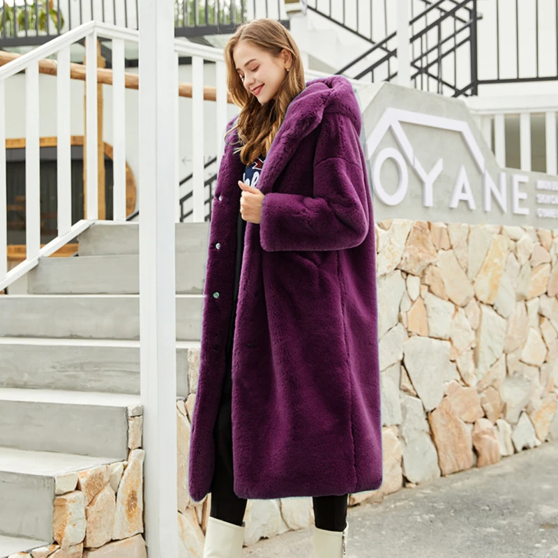 

Solid color Fashion Women Coat Autumn Hooded Plush Winter Faux Fur Jacket Coat Women Plus Size Thick Warm Fur Overcoat M92