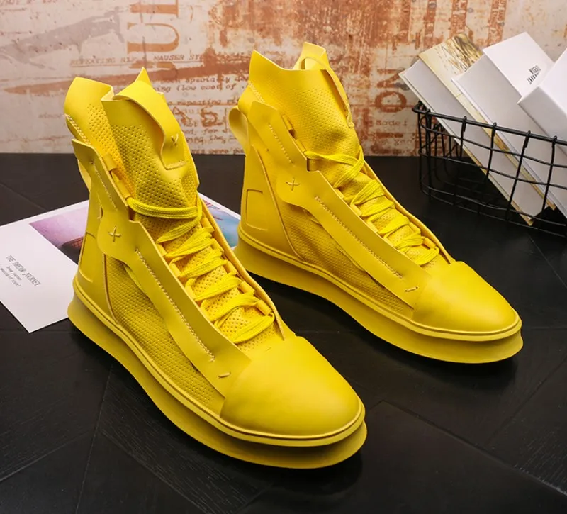 Мужские повседневные туфли на шнуровке желтые с высоким верхом трендовая