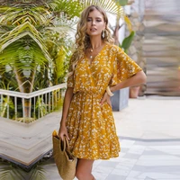spring summer sexy short floral dress women 2021 new butterfly sleeve v neck print party dresses for women casual ruffles