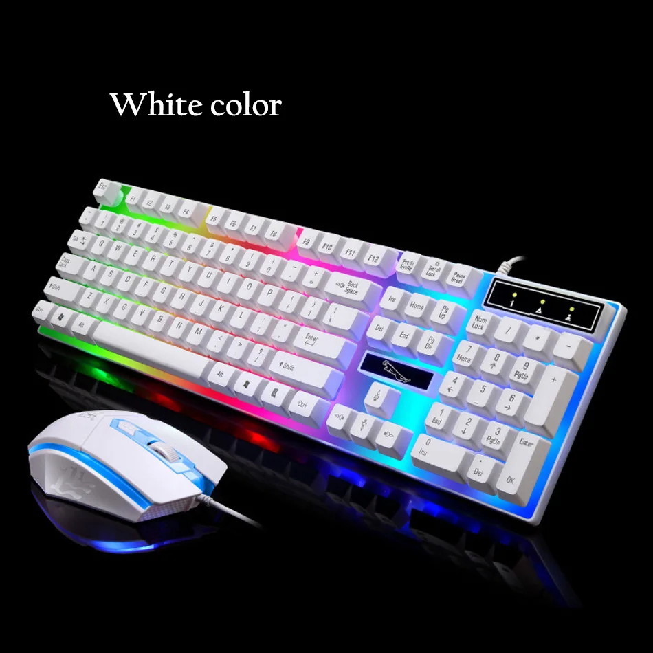 Проводная игровая мышь Клавиатура Набор с RGB светодиодный подсветка клавиатура мышь комбо для геймера 104 клавиш черный/белый - Цвет: White