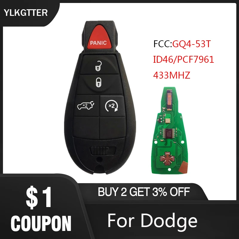 YLKGTTER 4 + 1 кнопки умный дистанционный Автомобильный ключ для Dodge Ram 1500 2500 3500 2013-2018 с