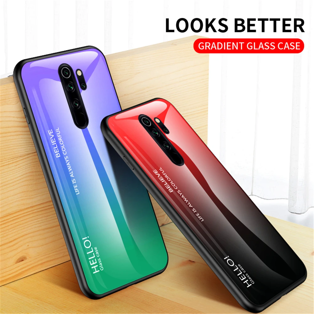 Gradient Color Glass Case For Xiaomi Redmi Note 8 Pro 7 Mi 9 Play 7A K20 Pocophone F1 Back Cover |