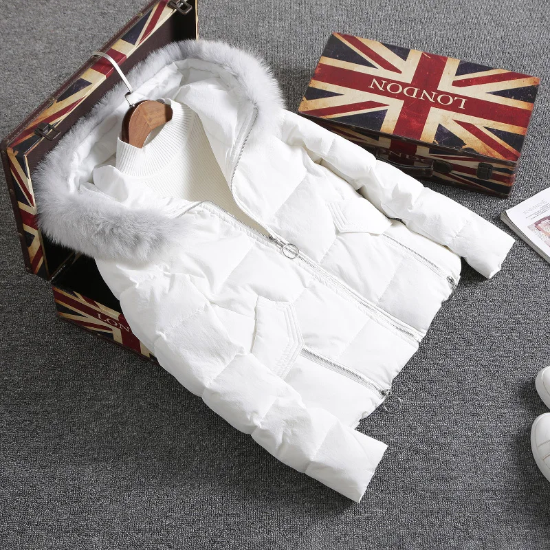 Парка с капюшоном из лисьего меха Mujer толстый женский пуховик хлопковая куртка