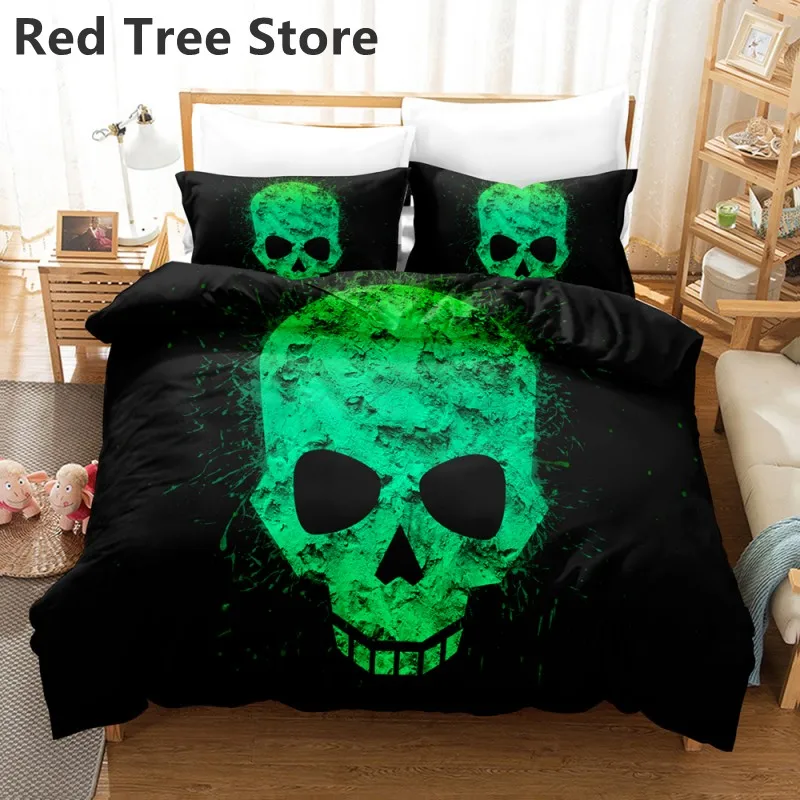 

Комплект постельного белья с зеленым черепом, роскошный черный комплект с пододеяльником, пододеяльником и одеялом, постельное белье из 2/3 ...