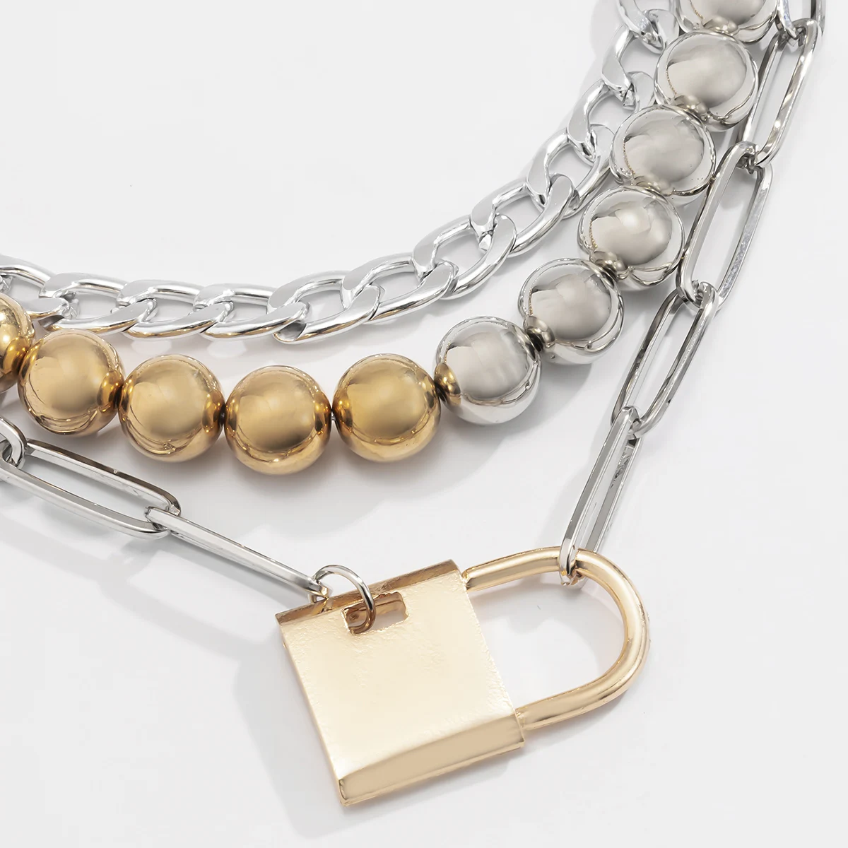 

IngeSight.Z 3Pcs/Set Vintage Lock Padlock Pendant Necklace Multi Layered Letter Beaded Miami Curb Chain Choker Necklaces Jewelry