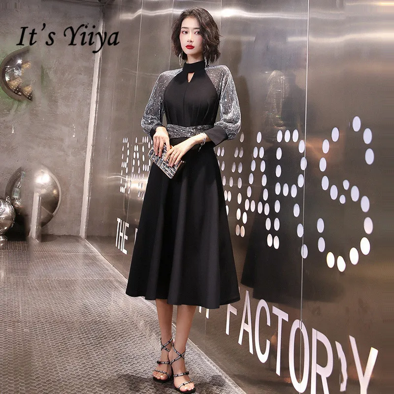 

Black Prom Dress It's Yiiya BR318 High Collar Women Banquet Dresses Full Sleeve Vestidos De Fiesta Largos Elegantes De Gala