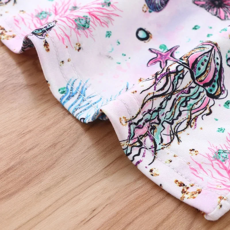 

2021 Summer Baby Girl Dress Newborn Baby Dress Cotton Conch Starfish Print Flying Sleeve Girls Dresses Casual Baby Clothes 0-18M