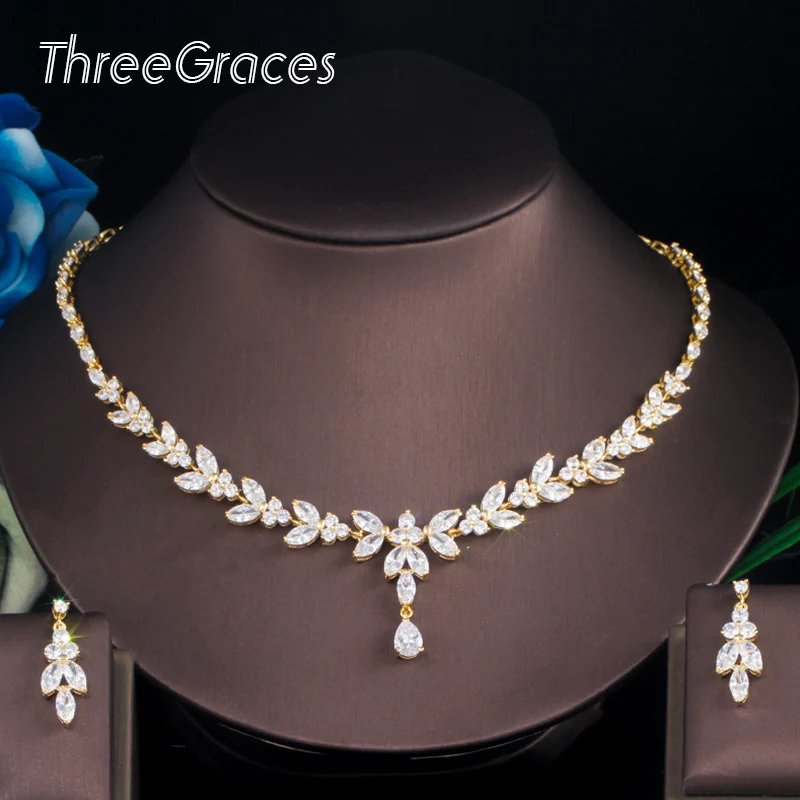 ThreeGraces Блестящий прозрачный CZ кулон в виде капли воды желтое золото большое