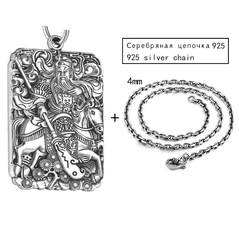 ZABRA Настоящее серебро S999, винтажный китайский кулон Будды для мужчин и женщин, аксессуары, ожерелье, бодибилдинг, хорошее ювелирное изделие - Цвет камня: Pendant 50cm Chain