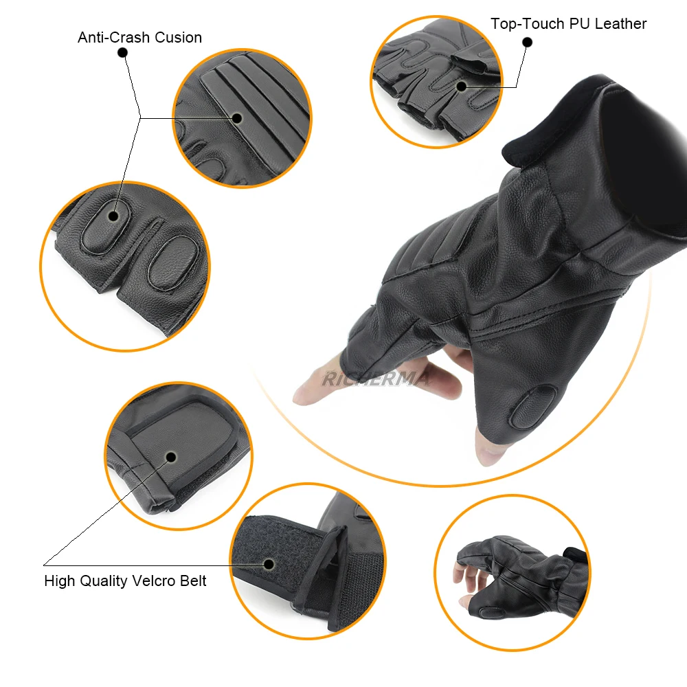 Летние кожаные мотоциклетные перчатки без пальцев для мужчин мотокросса езды на