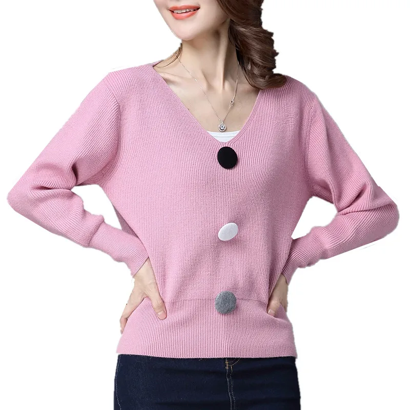 

2019 New Fashion Button Casual Sweater Women Spring Autumn Solid Knitted Pullover Women Slim Soft Jumper Sweater Female Knit Top