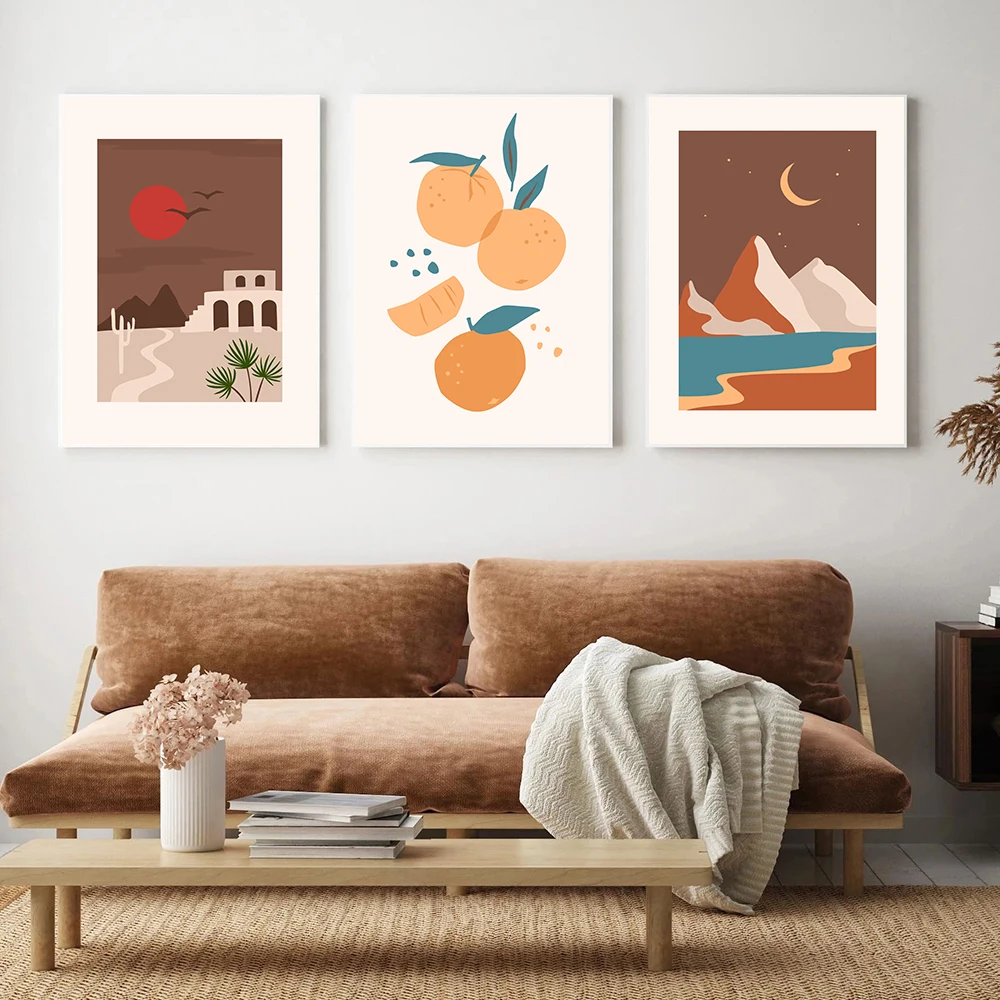 Фото Плакаты с фруктами настенные минималистичные картины изображением гор Луны