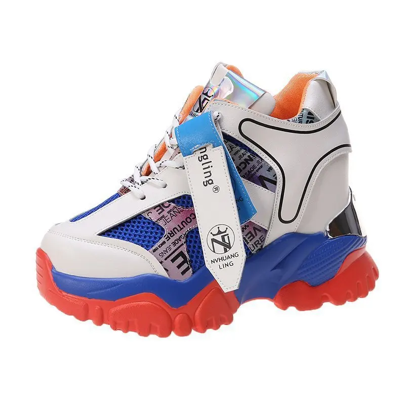 

Women Casual Sneakers Female Lace Up Rainbow Mesh Dad Chunky Sneakers Woman Flat Platform Comfort Fashion Ladies Shoes
