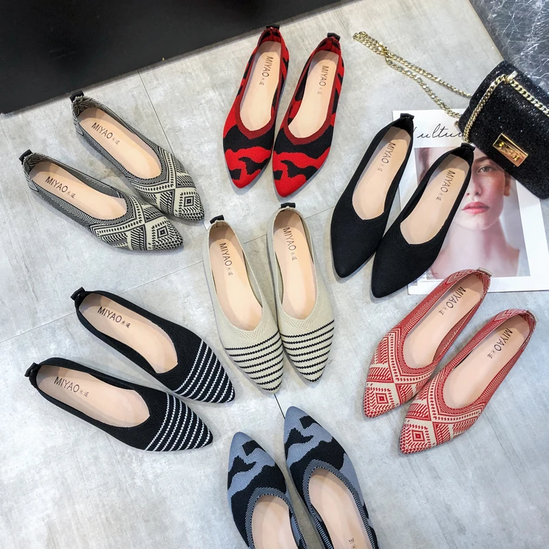 Женские туфли на плоской подошве TINGHON вязаные повседневные лоферы заостренный