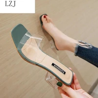 2020 women sandals shoes celebrity wearing simple style pvc clear strappy buckle high heels woman transparent heels yellow