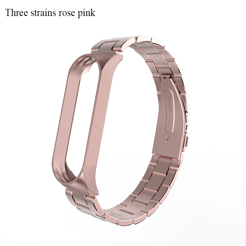 strains rose pink BOORUI mi Band 4 ремешок металлический Безвинтовой браслет из нержавеющей стали mi band 3 ремешок для Xiaomi mi Band 3 4 Pulseira band Замена - Цвет: strains rose pink