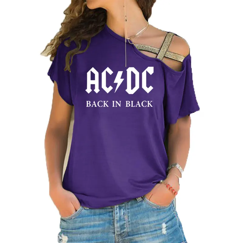 19 Группа ACDC футболка в стиле рок женские ACDC с буквенным принтом футболки хип хоп Рэп музыка асимметричное, с короткими рукавами Skew Крест повязки топы тройник - Цвет: 19