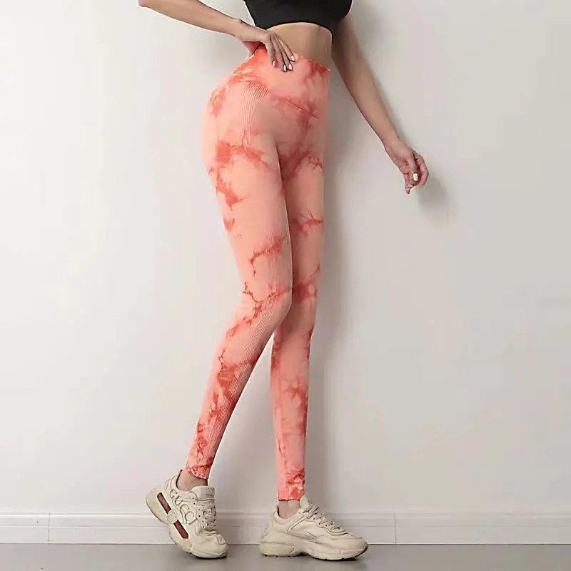 European and American Hot-Selling Tie-Dye Yoga Pants Female High-Waist Buttocks Sports Running Tights Fitness Pants Show Hips