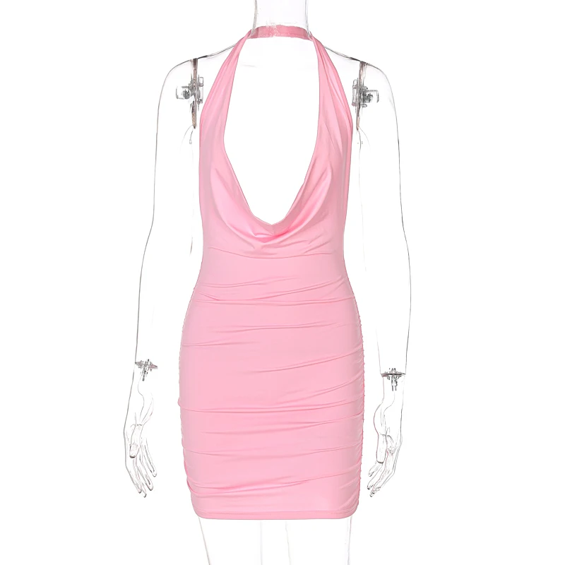 

Chicology Women Summer 2021 Deep V Dress Mini Pink Sexy Bodycon Birthday Party Fashion Sleeveless Y2K Bohemian Maxi Dresses