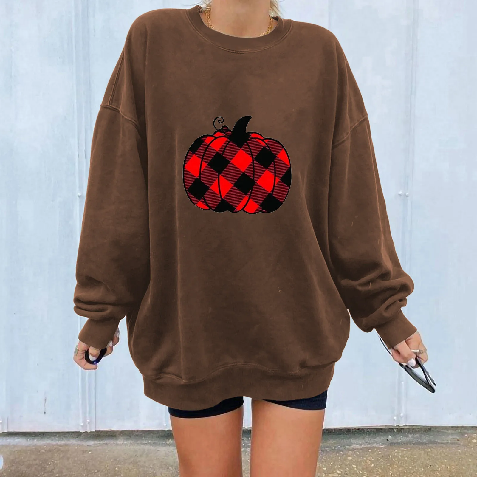 

Женская рубашка на Хэллоуин с длинным рукавом со скелетом-тыквой искусственная блузка свитшоты с тыквой черепом оверсайз Свитшот 729 # Q