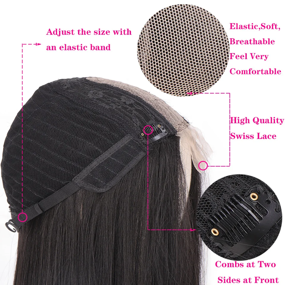 

AILIADE 27.5-Inch Long Straight Synthetic Wigs Lace Front Wigs for Black Women Natural Pink Black Wig Heat Resistant Fiber Wig