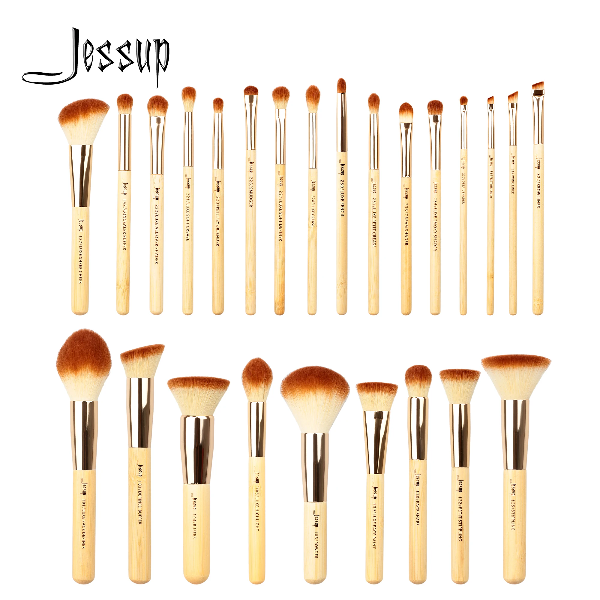 Jessup-Juego de brochas de maquillaje de bambú, 6- 25 piezas, brocha sintética para base en polvo, delineador de ojos, sombra de ojos, maquillaje
