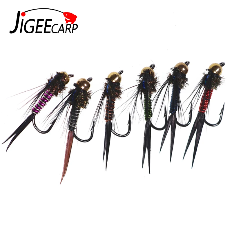 

6PCS Copper John Fly Fishing Lure Brass Bead Head Nymphs Mayfly Stonefly Fast Sinking Trout Fishing Fly
