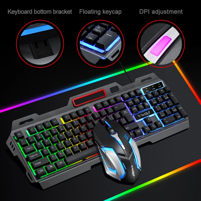 Gaming Keyboard And Mouse Wired Set Rainbow Backlit Computer Waterproof EN Keyboards For PC Laptop | Компьютеры и офис