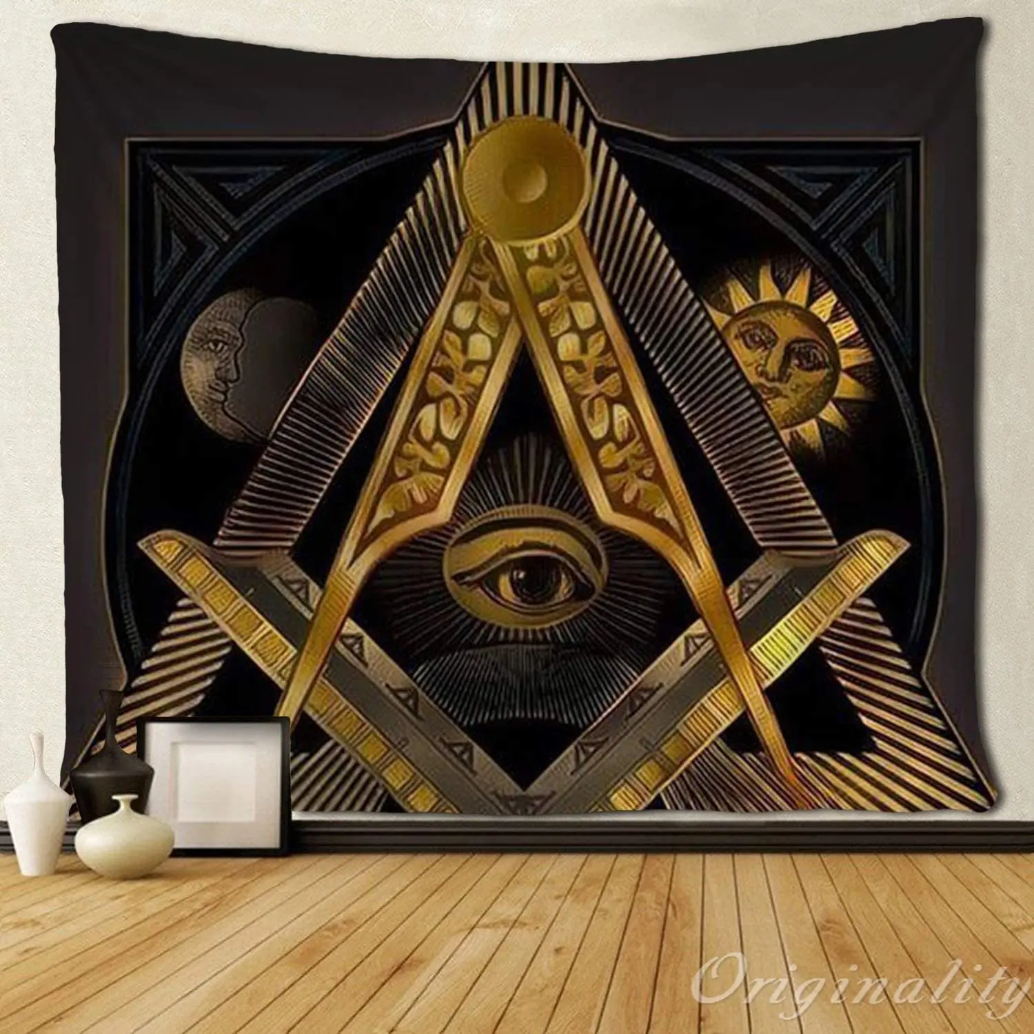 Логотип Freemason дизайн солнца луны гобелены настенное украшение для дома | Дом и сад