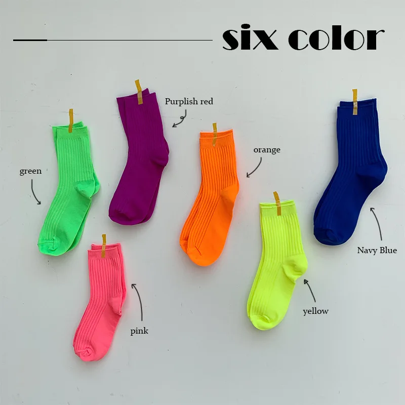 Модная летняя одежда для девочек одноцветные хлопковые носки флуоресцентный
