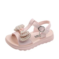 2021 summer girls sandals butterfly knot princess shoes for children big girls pearls t strap sandal platform beach shoes 1 12y