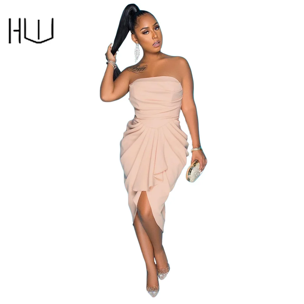 

Women Summer Draped Ruched Irregular Slit Strapless Dress Halter Sleeveless Strapless Pleated Sexy Bodycon for Women Elegant