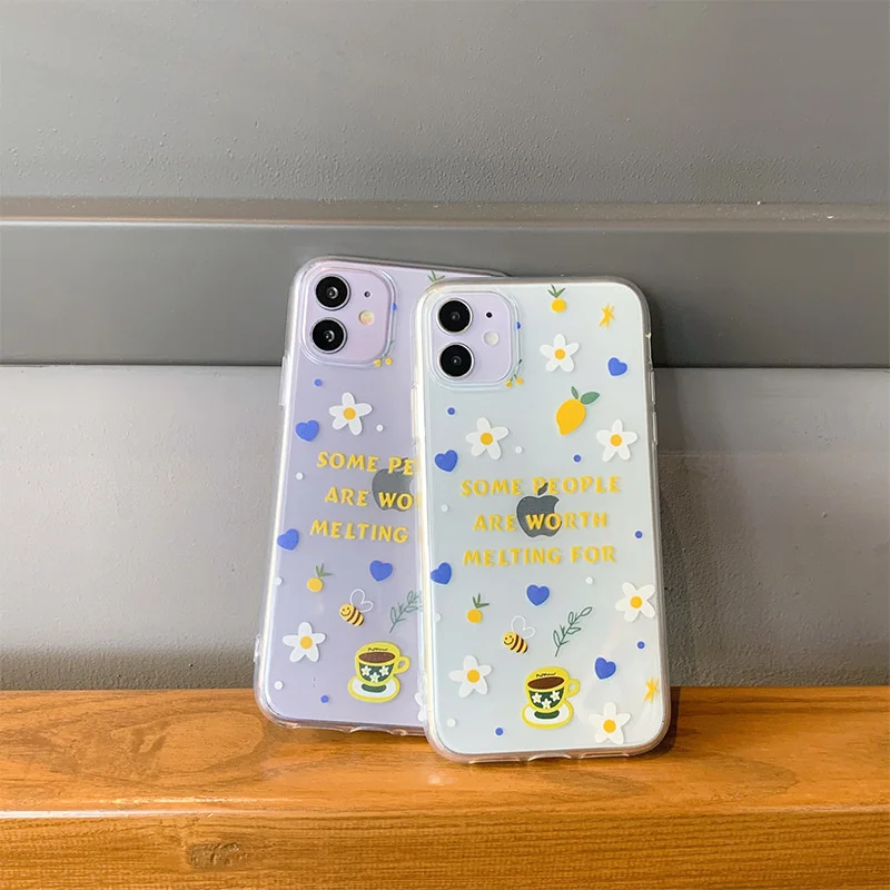 

Fashion Glitter Real Dry Pressed Flower Phone Case For iphone 12 11 13 pro XS MAX x SE XR 7 8 plus Transparent Silicone Cover