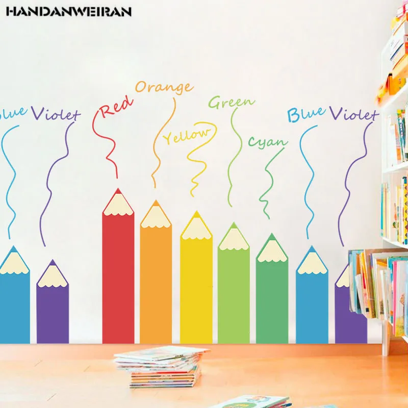 Стикеры Настенные цветные с карандашами для детского сада, самоклеящиеся, 1 шт.