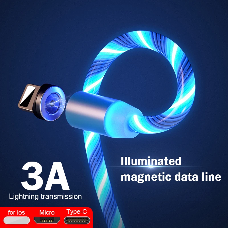 Светодиодный магнитный usb-кабель для быстрой зарядки USB type C Магнитный зарядный