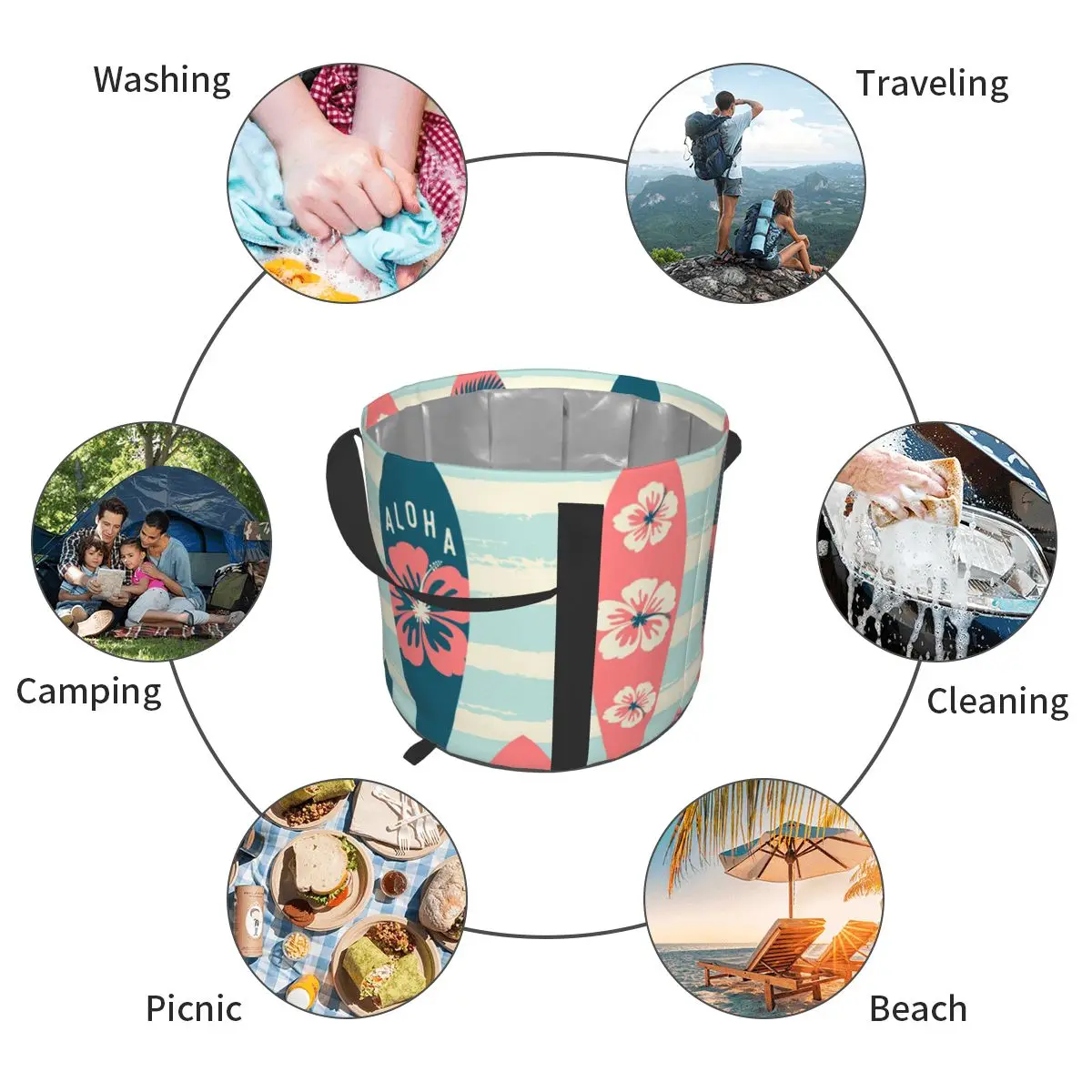 

Outdoor Collapsible Bag Hawaii Surfboards Stripes Camping Foldable Water Containers Drinking Multifunction Storage Water Bottle
