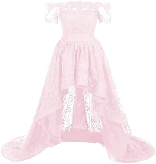 Fashion Boat-Neck High-Low Prom Dresses Vestidos de festa Half Sleeves Lace Design Special Occasion Celebrity Party Gown | Свадьбы и