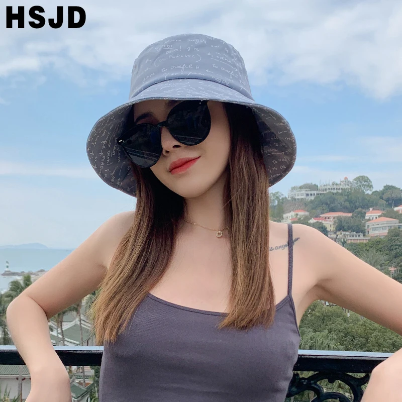 New Black Letter Sun Hat Hip Hop Bucket Hats Unisex Bob Caps Gorros Men Women Summer Wide Brim Foldable Panama Fisherman Hat