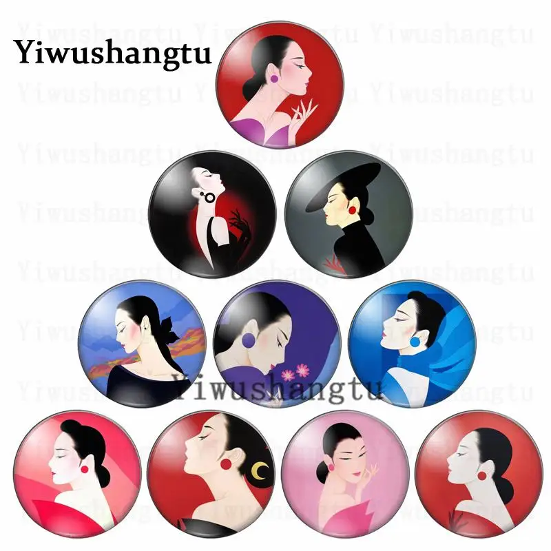 

Beauty face girl temperament art Elegant and lovely girl12mm/20mm/25mm/30mm photo glass cabochon demo flat back Making findings