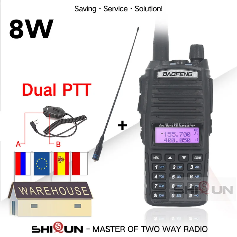 Двойная рация 10 км 8 Вт BaoFeng PTT 136 174 МГц 400 420 UV 82 UV82 с дополнительным