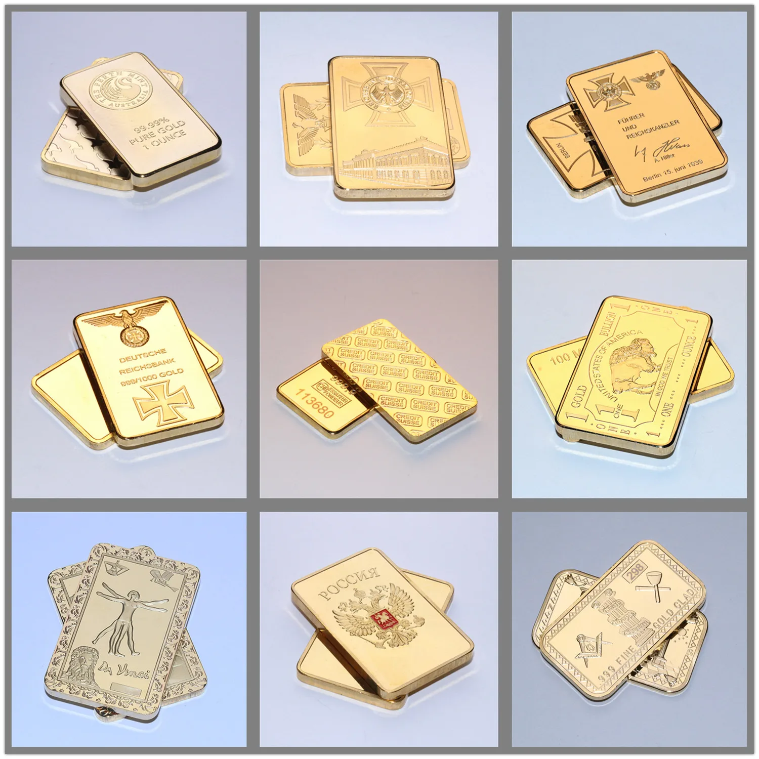 Позолоченные слитки из 24-каратного золота многослойных слитков Швейцарии в виде