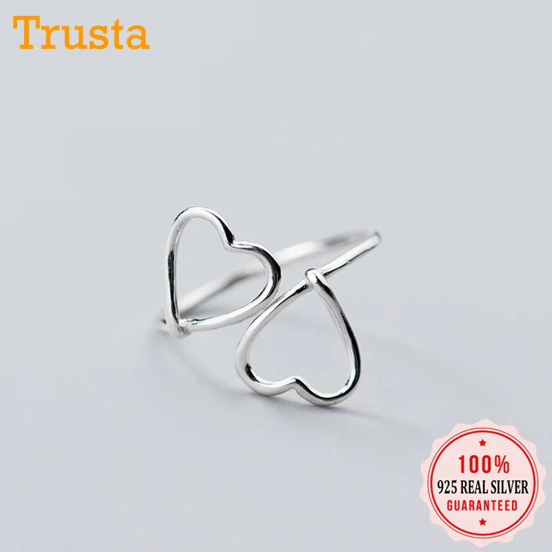 Trusta,,, 925, цельное Настоящее Стерлинговое Серебро, модные женские кольца с 2 сердечками, размер 5, 6, 7, прекрасный подарок для девочек-подростков, DS1071