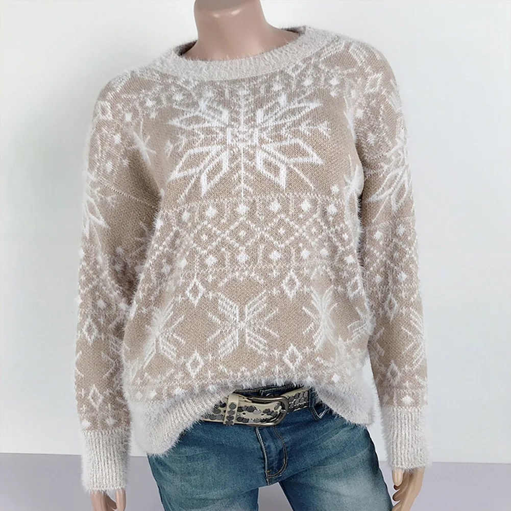 Christmas Sweater Elegant Women Jumper Pullover Tops Female Snowflake Winter Girls Warm Soft Brief Sweaters | Женская одежда