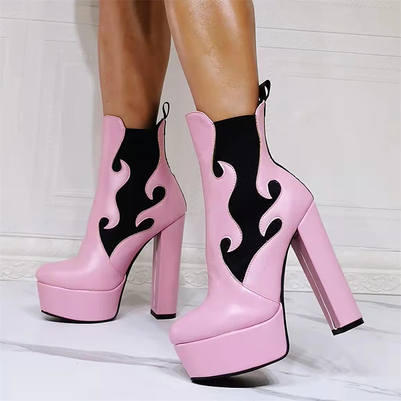 

new arrival women ankle boots sexy high heels platform pink dress party wedding shoes autumn winter short boots plus size 34-43