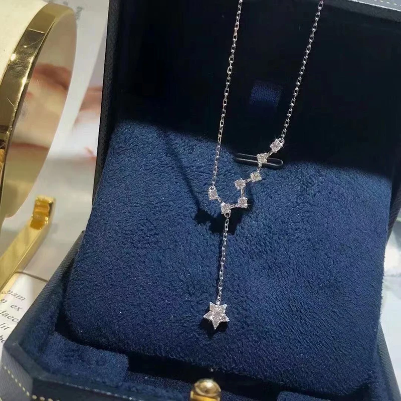 

Creative design inlaid crystal geometric star necklace pendant elegant noble gorgeous ladies banquet party silver jewelry