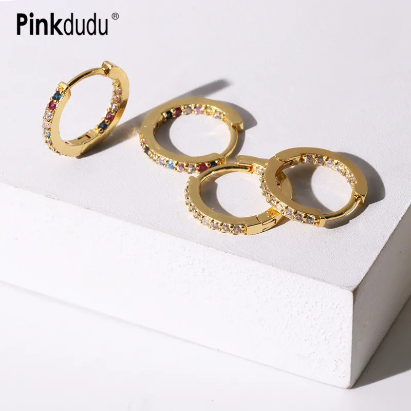 Лидер продаж Модные Разноцветные серьги Pinkdudu с фианитами для хряща классические